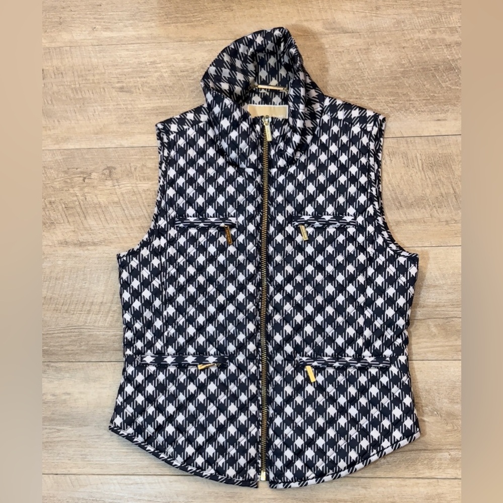 Michael Kors Women’s Navy Blue/White Houndstooth Puffer Vest Size Large